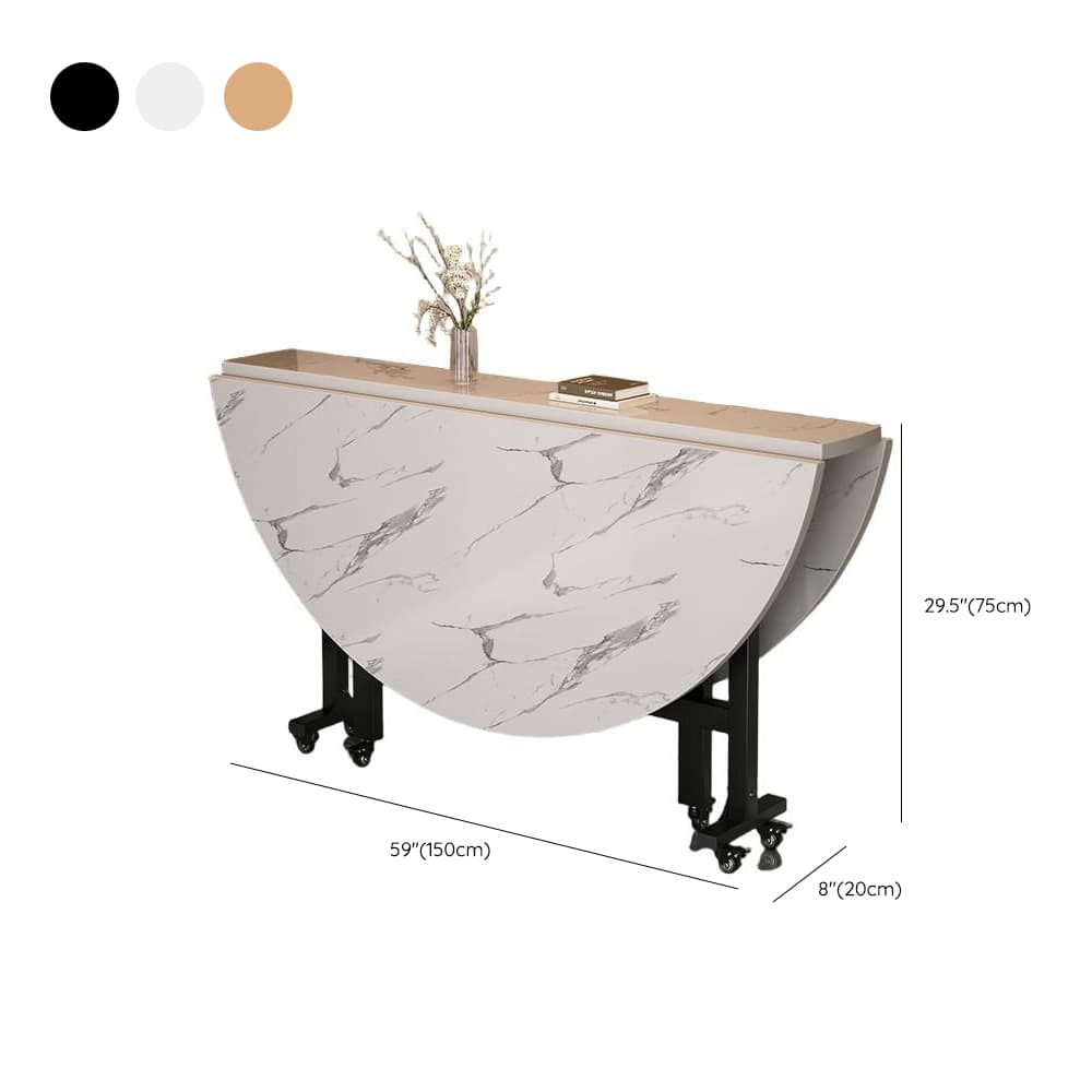 Art Deco Rounded Dining Table with Lumber Top, Foldable Leaf Mechanism, Extendable - image 13