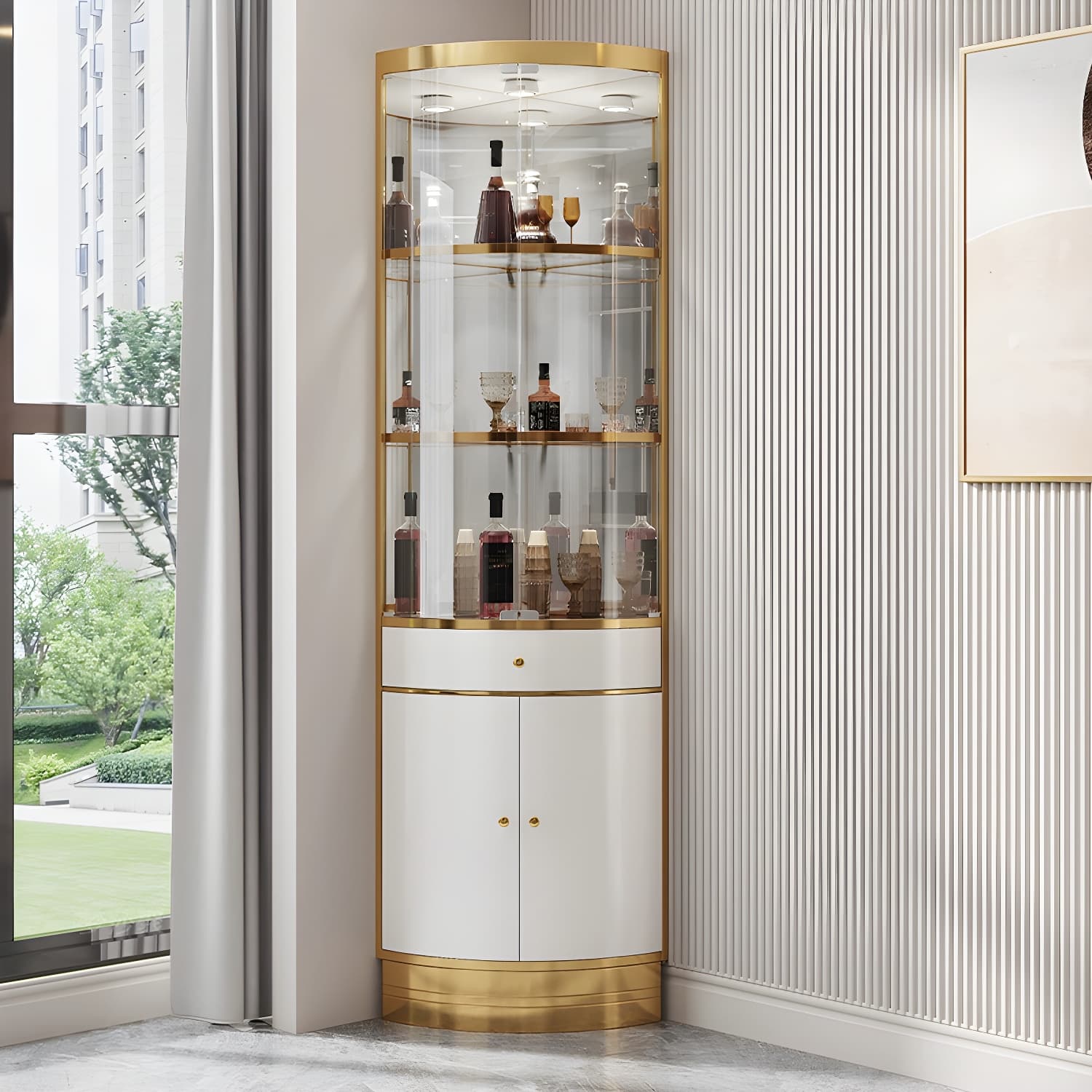 Glam Metal Corner Glass Paned Knobs Accent Cabinet with Shelves - image 20