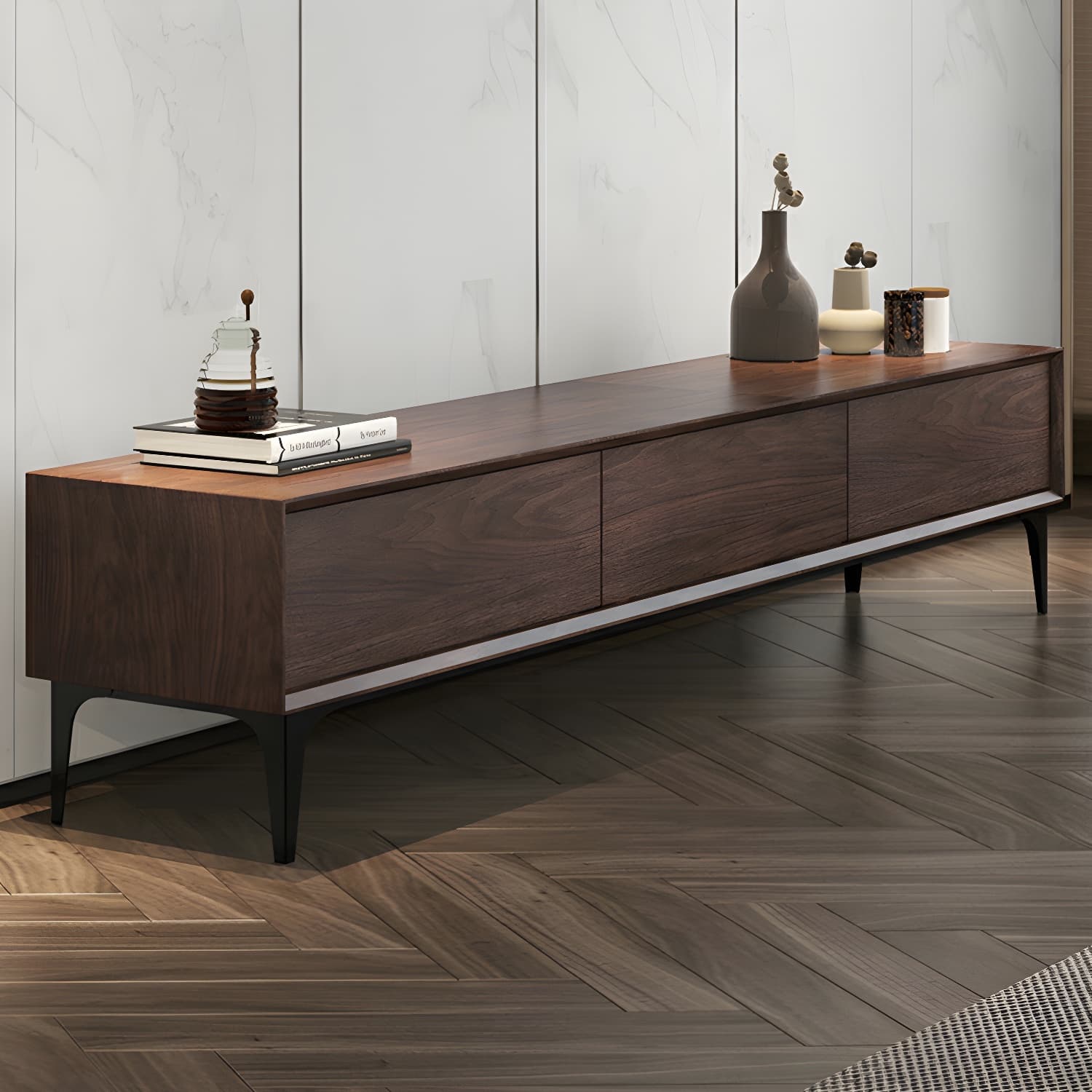 Scandinavian Style Wood TV Stand with Cable Management, Drawers Included - Low Height and With Legs - image 7
