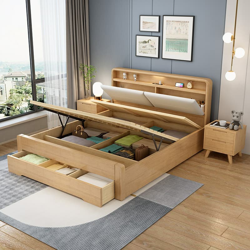 Modern Style Solid Wood Bed Arched Panel Upholstered Headboard Bed for Bedroom - image 4