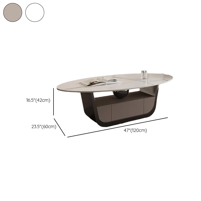 Glamorous Oblong Stone Coffee Table with Abstract Base, Scratch-proof and Drawer for Small Spaces - image 12