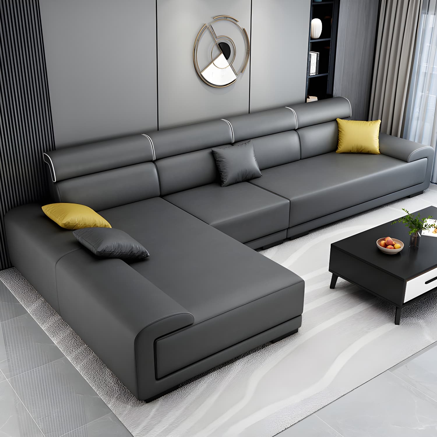 Modern L-Shape Wood Frame Sponge Cushion Back Sectional Sofa Chaise (10 Feet) - image 6