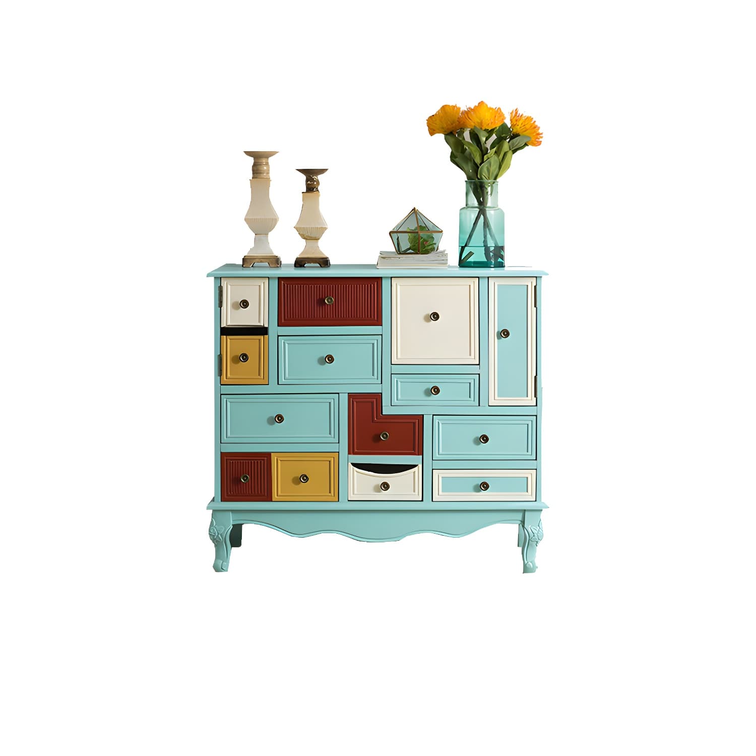 Industrial Painted Accent Cabinet with Drawers Solid Wood Chest - image 20
