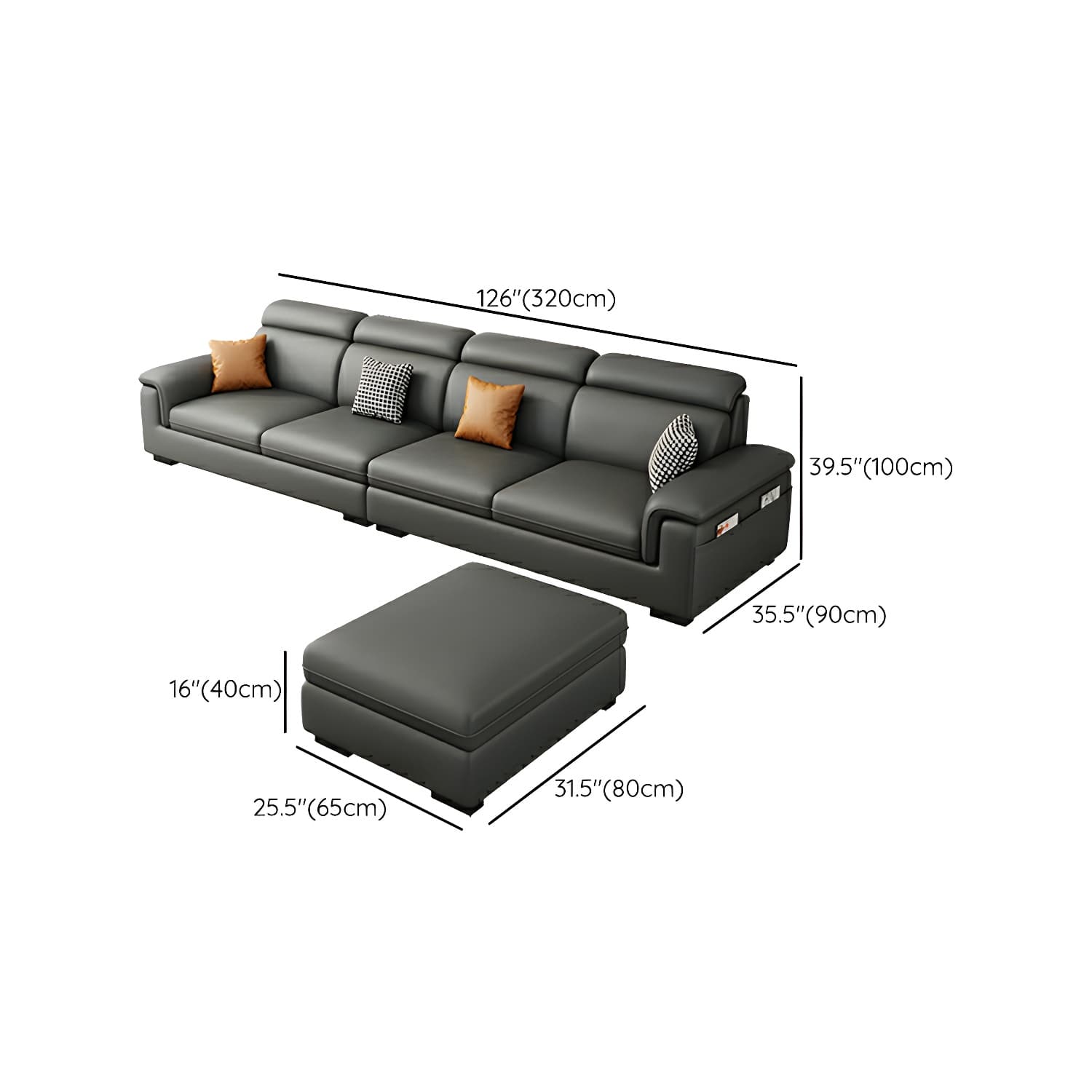 Modern Gray Stationary Sectional Sofa with Pillow Top Arm and Storage - image 15