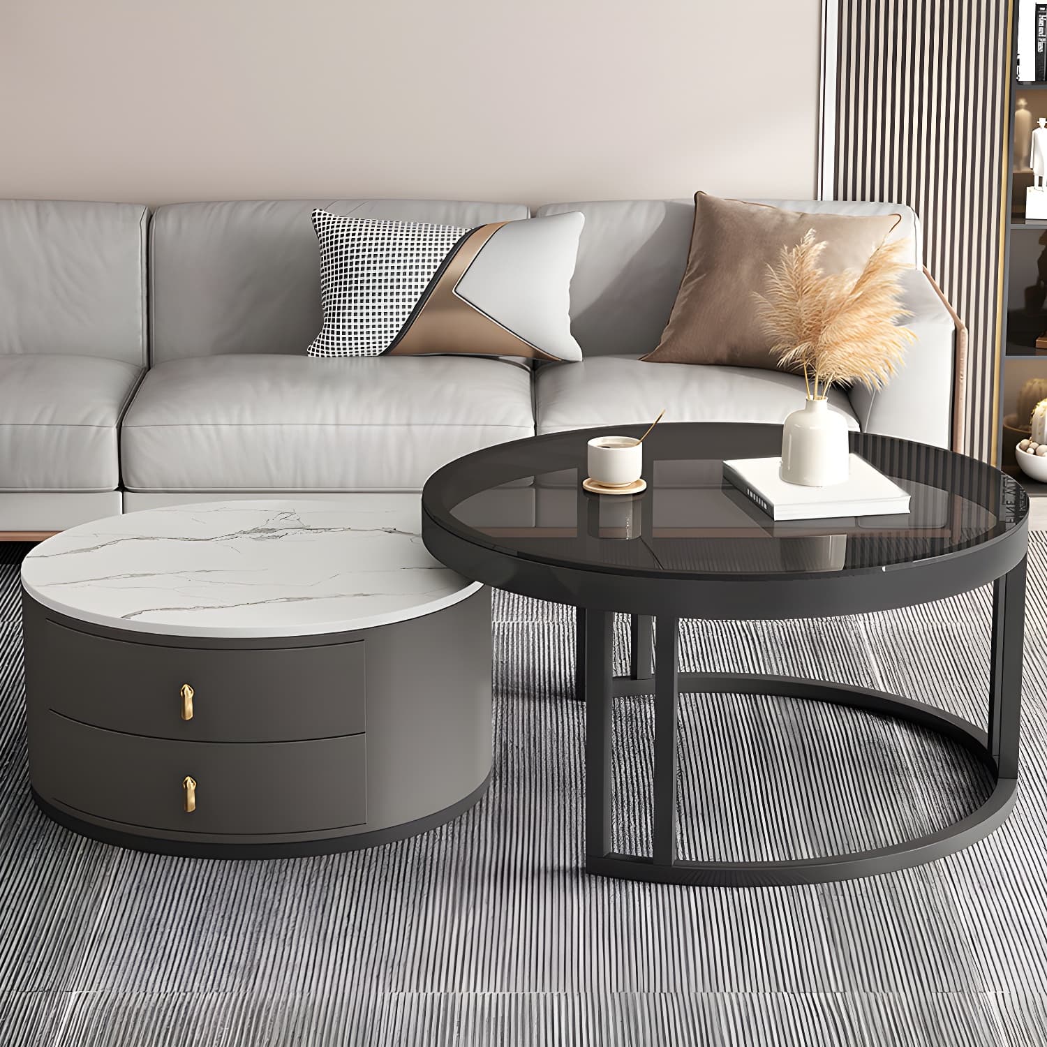 Round Tropical Coffee Table Storage 2 Nesting Coffee Table Set - image 12