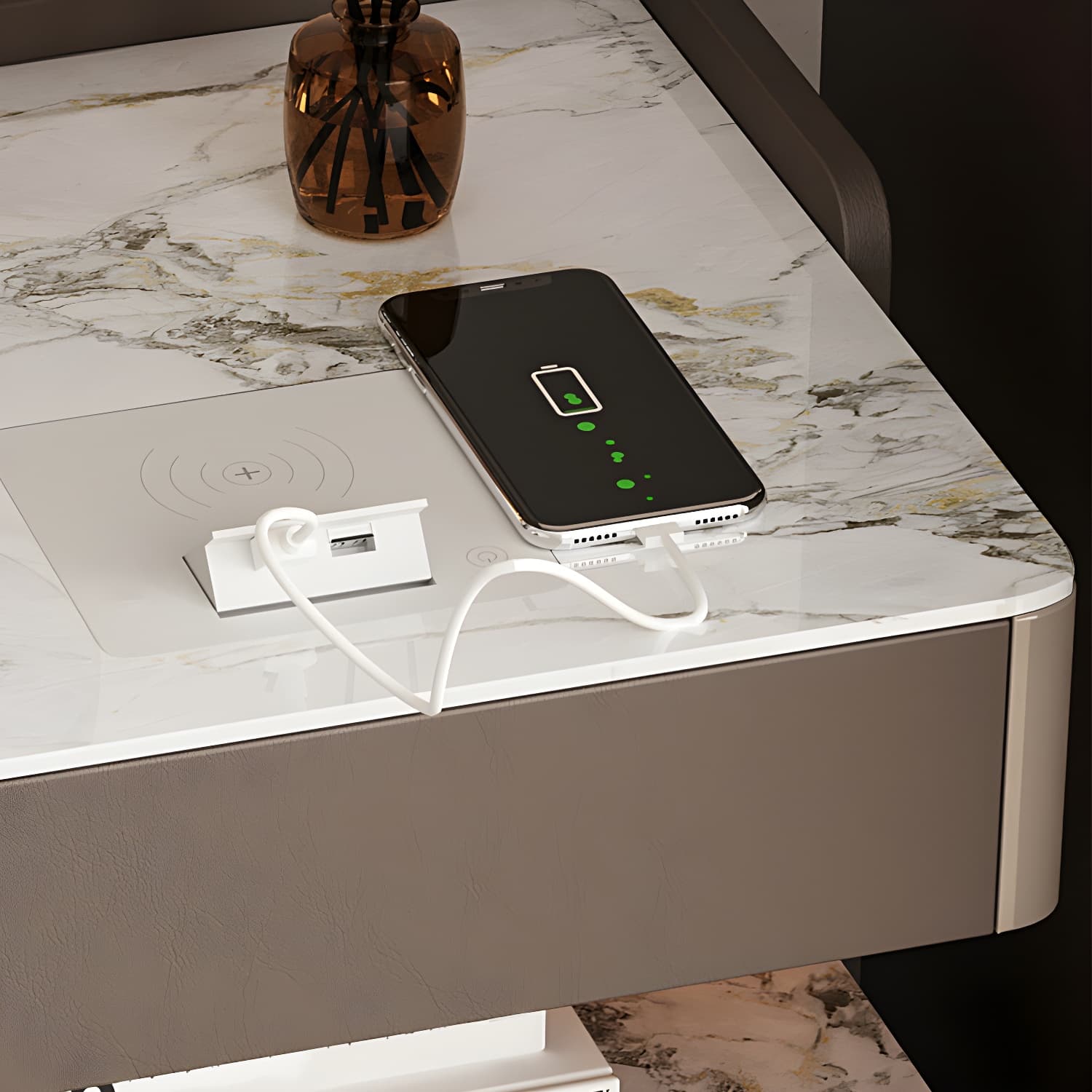 3-Drawer Nightstand with USB charging 21.65" Tall Faux Leather Nightstand - image 9