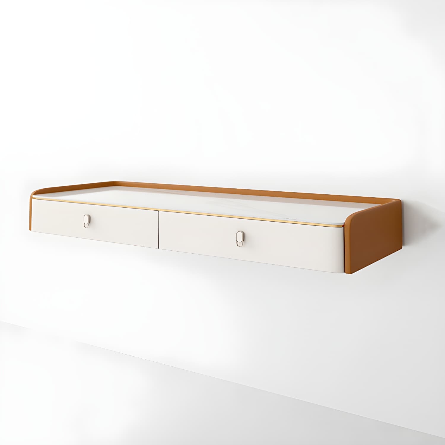 Glam Style Off-white Slate Countertop Wall Mounted with 1/2 Drawer Dresser - image 9