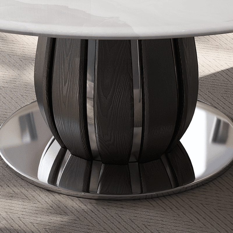 Circular-shaped Slate Stone Dining Table Set with Stump Base, Upholstered Back Chairs, Seats 6 People - image 7