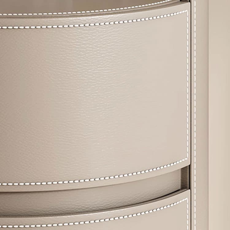 Chic Modern Round Nightstand with Light Wood Tone Faux Leather and Numerate Two Drawer Storage - image 15