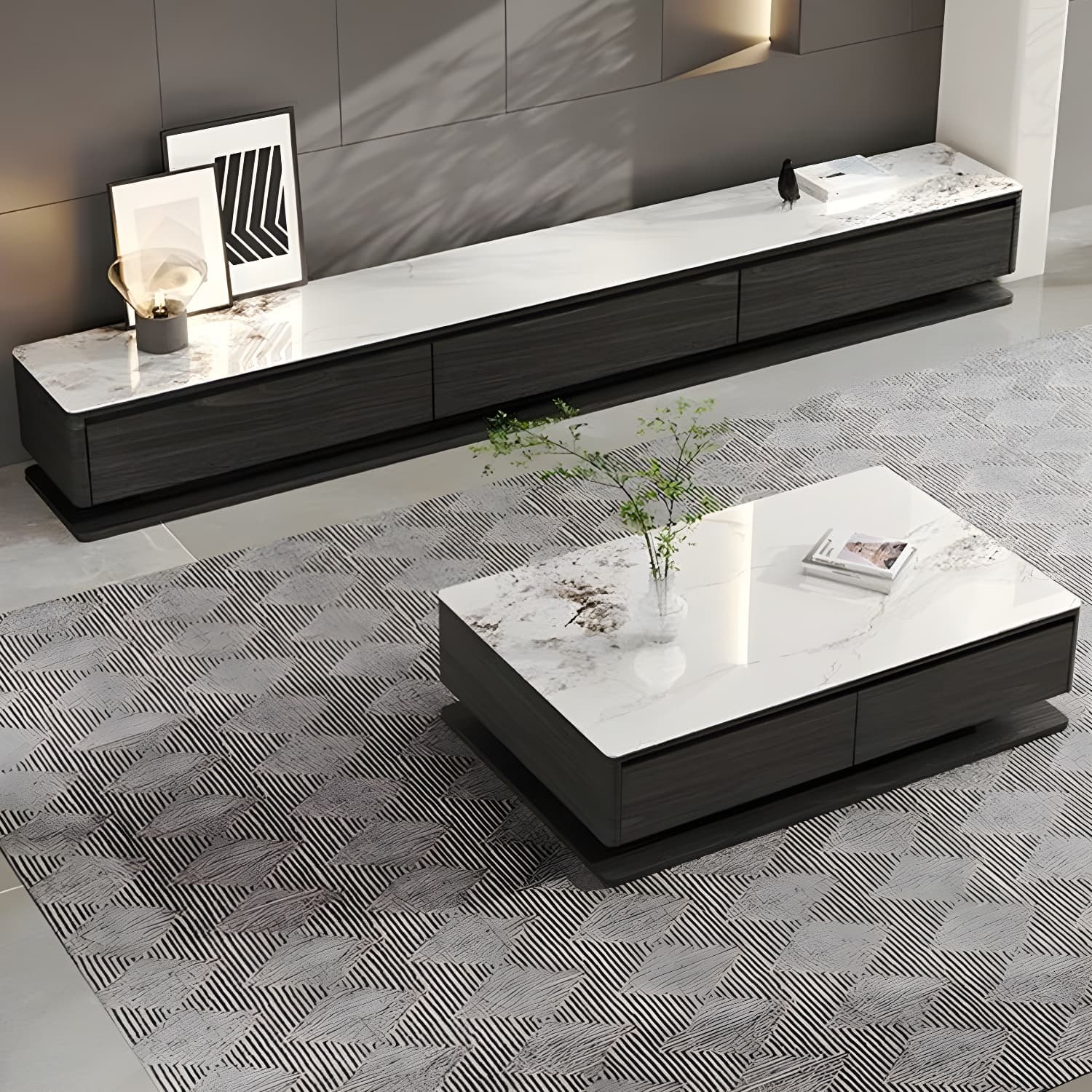 Modern 17" H Rectangular Stone Coffee Table with Four Drawers for Home - image 7