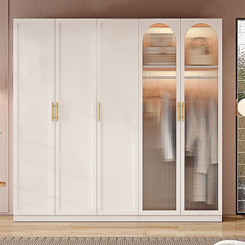 Simple Beige Engineered Wood Freestanding Armoire Cabinet with Soft Close Door, Clothing Rod & Interior Shelves