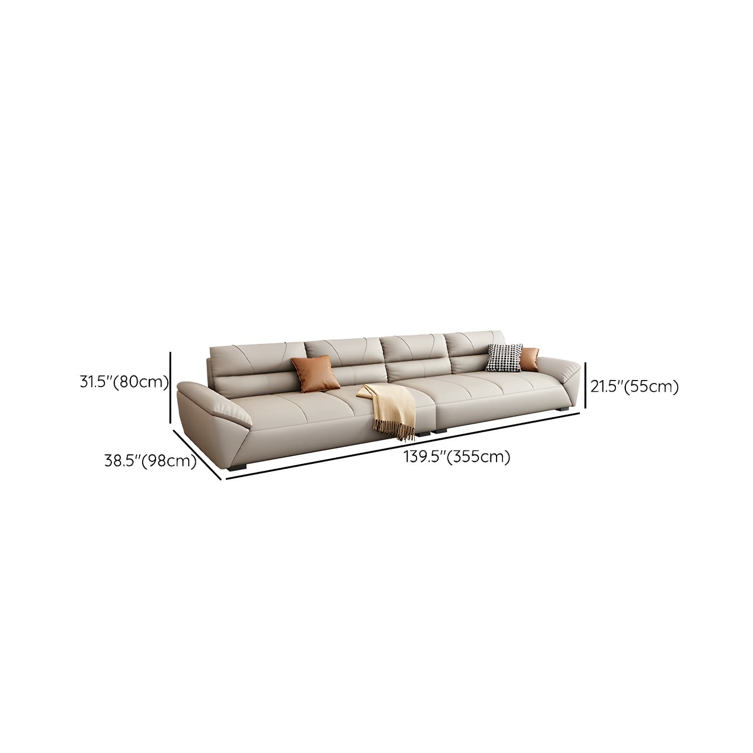 Modern Beige Cotton Stationary Sectional Sofa with Pillow Top Arm - image 11