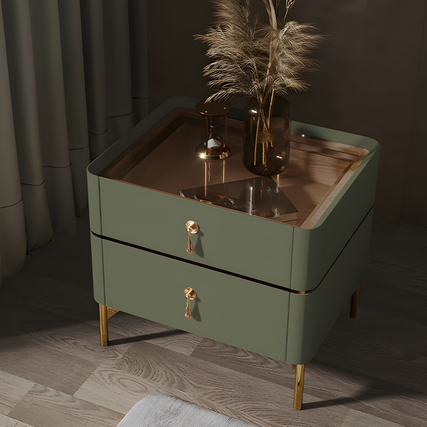 Glam 2-Drawer Nightstand Glass Top 19 Inch H Legs Included Night Table - image 18