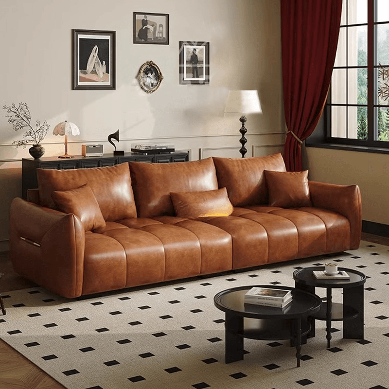 Contemporary Cocoa Standard Sofa Stain Resistant Solid Color with 2 Pillows for 5-seater/Seats 4/3-seater