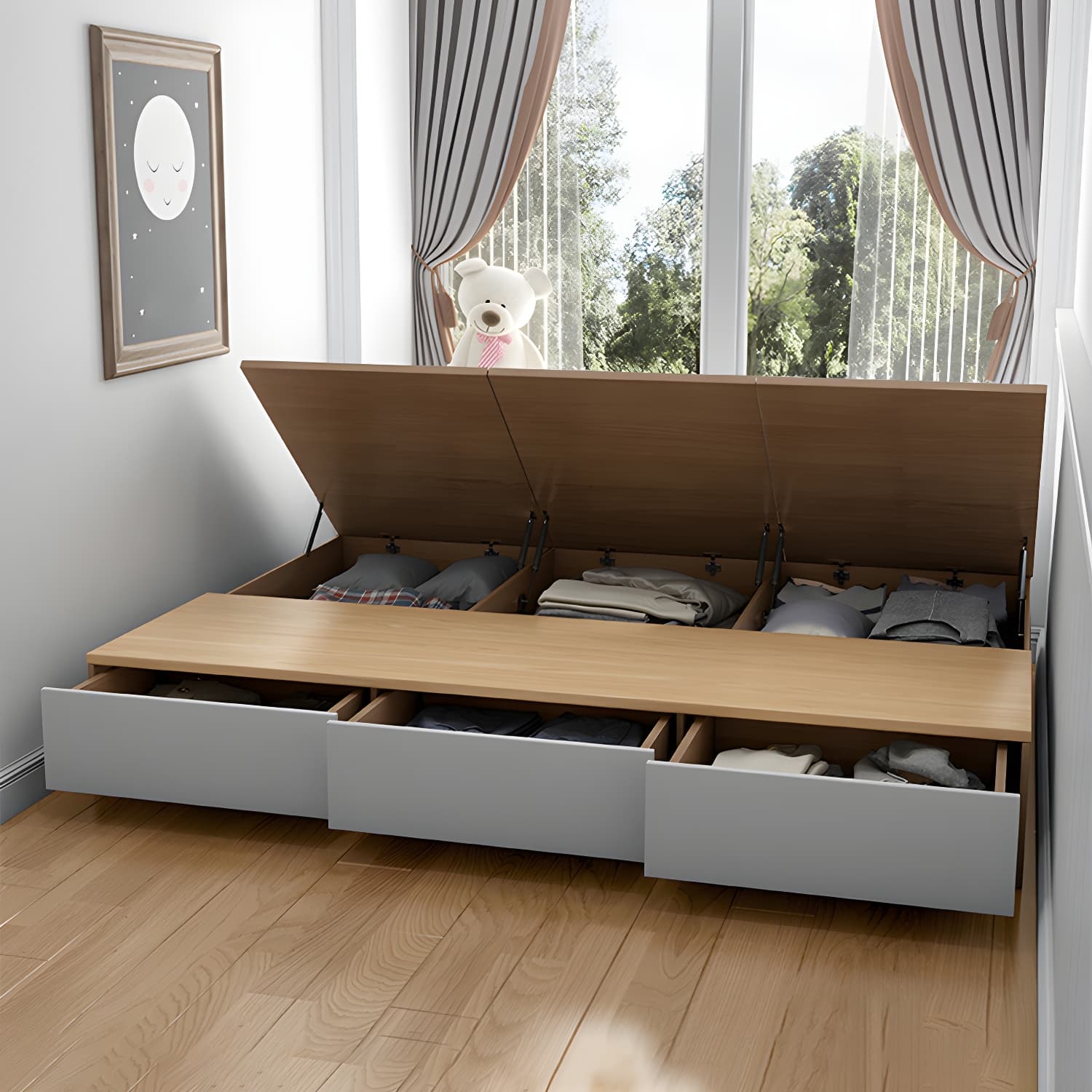 Modern Wood Platform Bed Frame Natural No Distressing Bookcase - image 11