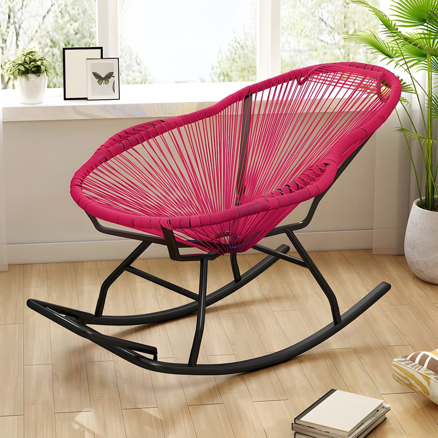 Rocking Accent Chair Wicker Contemporary Living Room Spindle Metal - image 4
