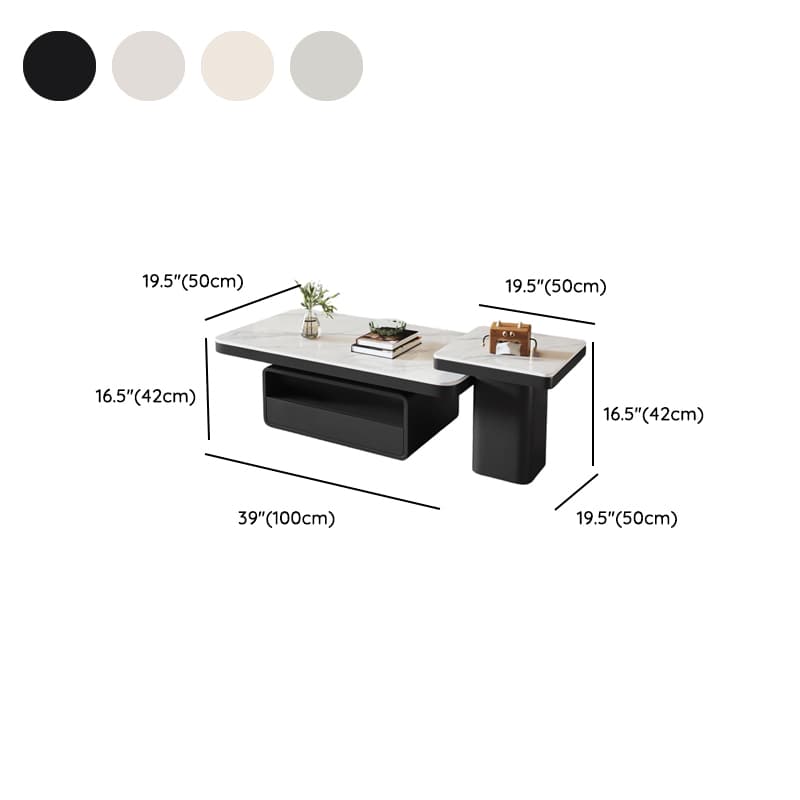 Trendy Board Game Coffee Table with Nested/Single Stone Top, Pedestal Base, Black/White Rectangular Shape, and 1 Drawer - image 14