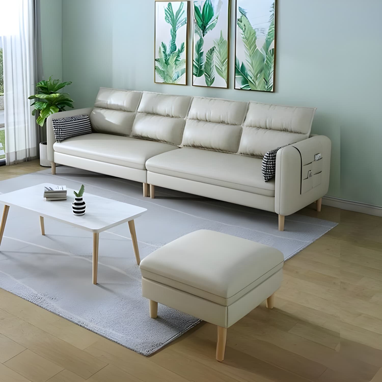 Modern Square Arm Storage Sofas with Loose Back and Ottoman for Living Room