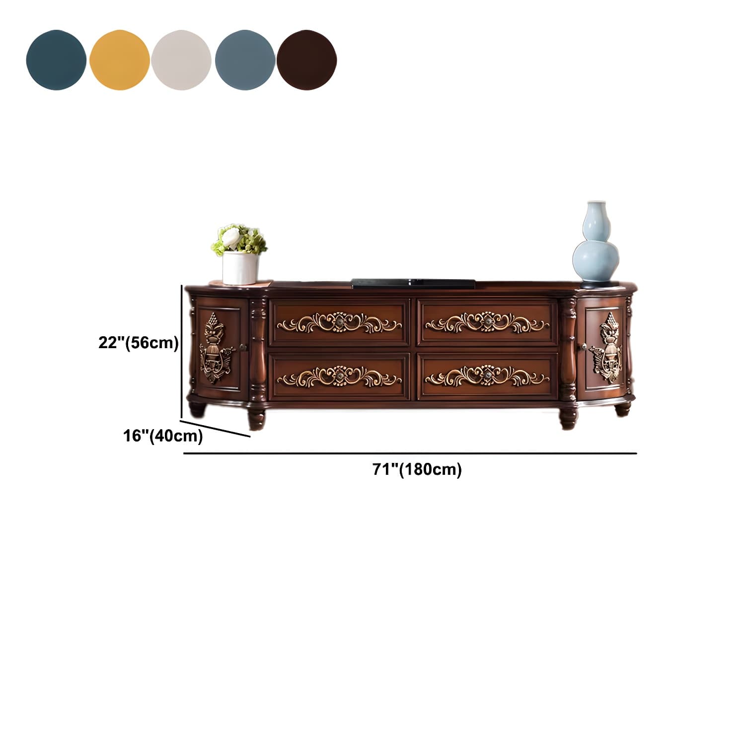 Traditional Birch Wood Media Console Matte Finish TV Media Stand with Drawers - image 16