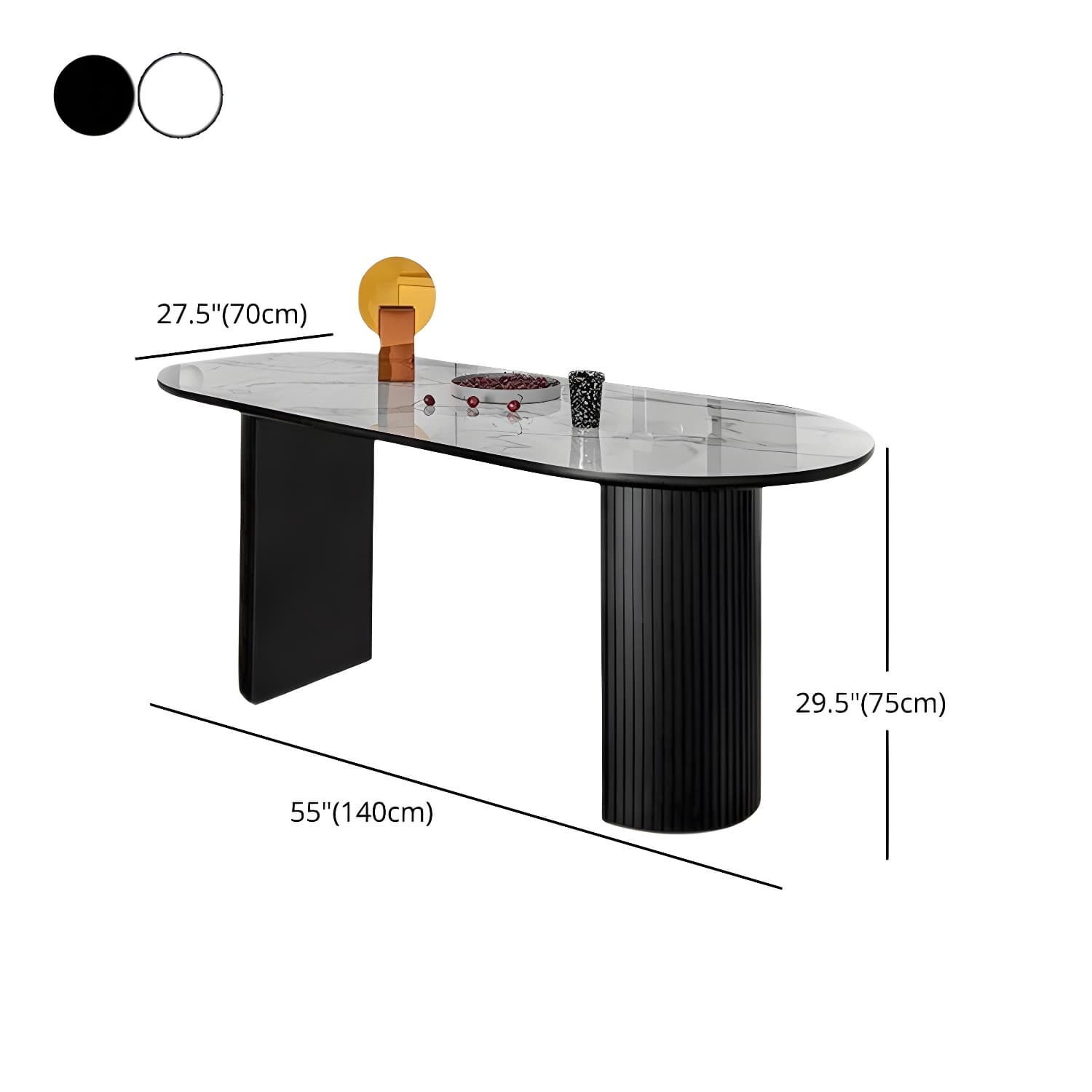 Modern Oval Dinette Table Sintered Stone Top Black Steel Double Pedestal Table - image 13