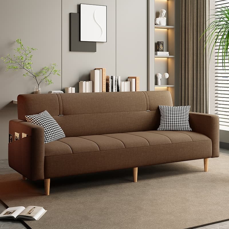 Trendy Solid Color Convertible Sofa in Light Gray/Butter Color/Coffee with Arm, 4-seater/Seats 3/2 People, Receptacle Storage, and 2 Pillows