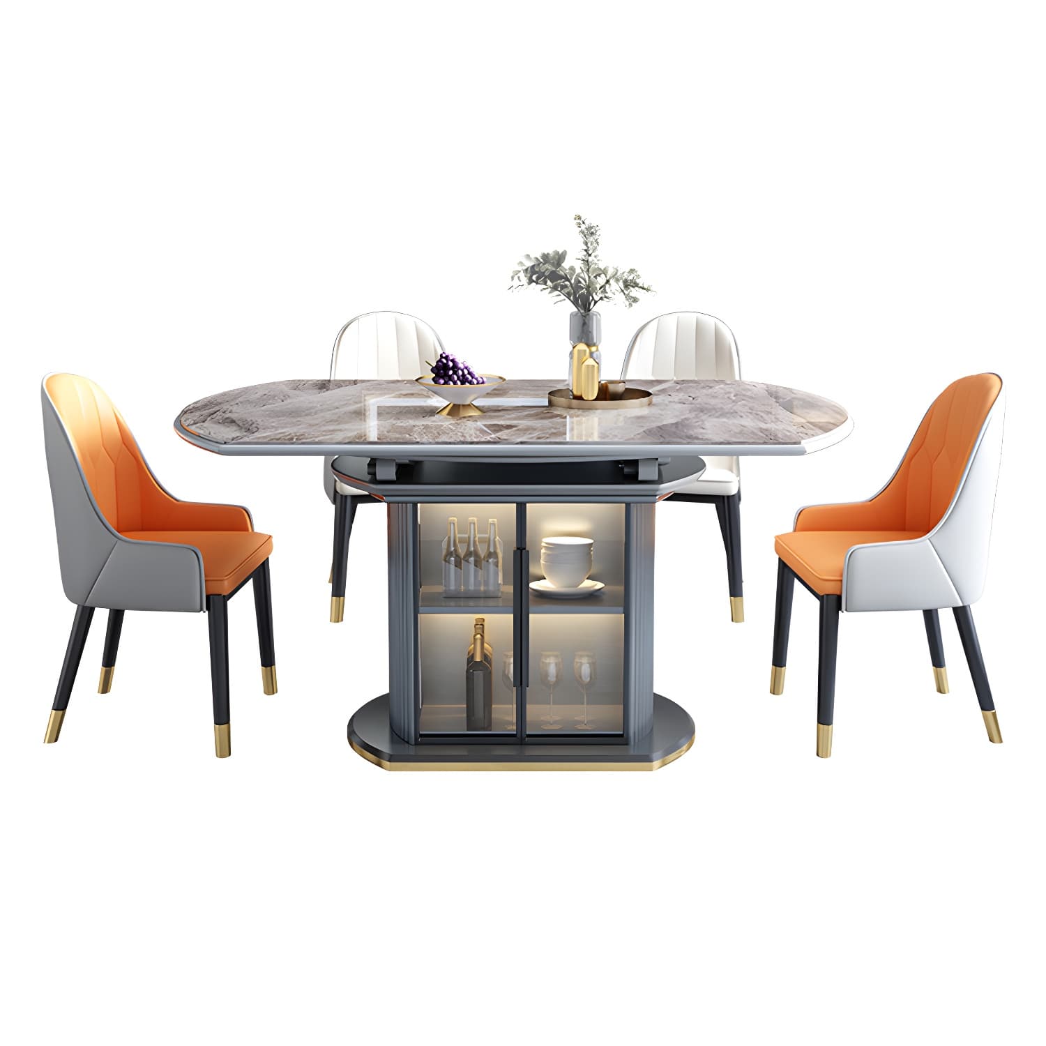 Modern Style Stone Furniture 1/5/7/9/11 Pcs Round Shape Dinette Table with Dining Chair - image 10