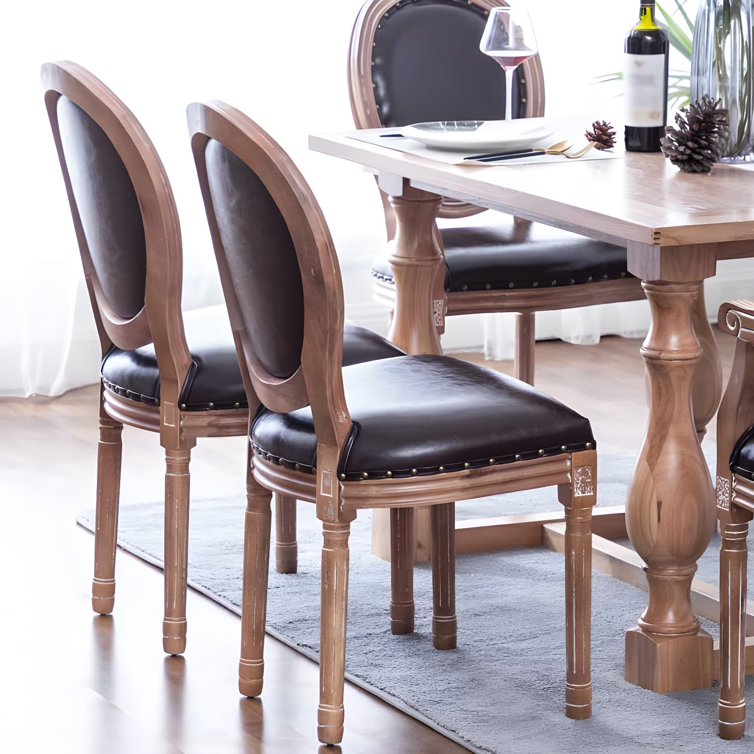 Solid Wood Country Style Dining Room Chair Matte Finish King Louis Back Side Chair - image 19