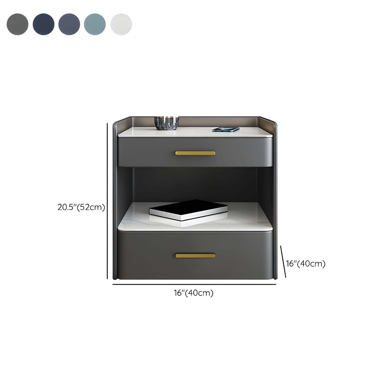 Stone Bed Nightstand Open Storage Bedside Cabinet with Drawers - image 11