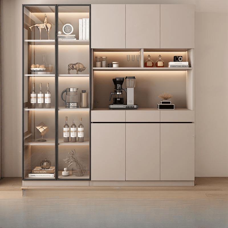 Wide/Standard/Narrow Modern Timber 3 Drawers 2 Shelves/3 Shelves/1 Shelf Glass Doors Pantry Hutch Sideboard - image 4