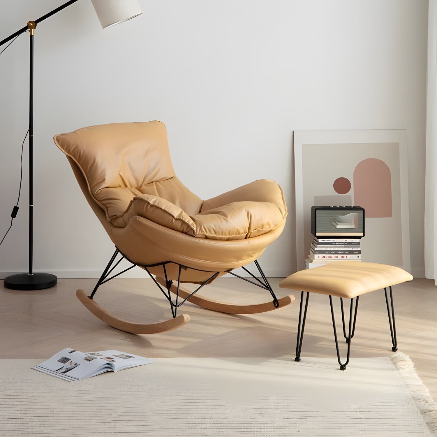 Simple Faux Leather Rocker Chair Plain Rocking Chair with Removable Cushions - image 10