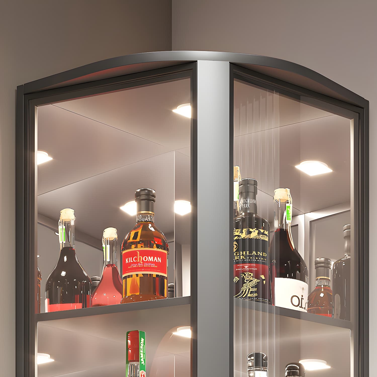 Modern Gray Corner Accent Cabinet with Glass Doors and 2 Shelves - image 7