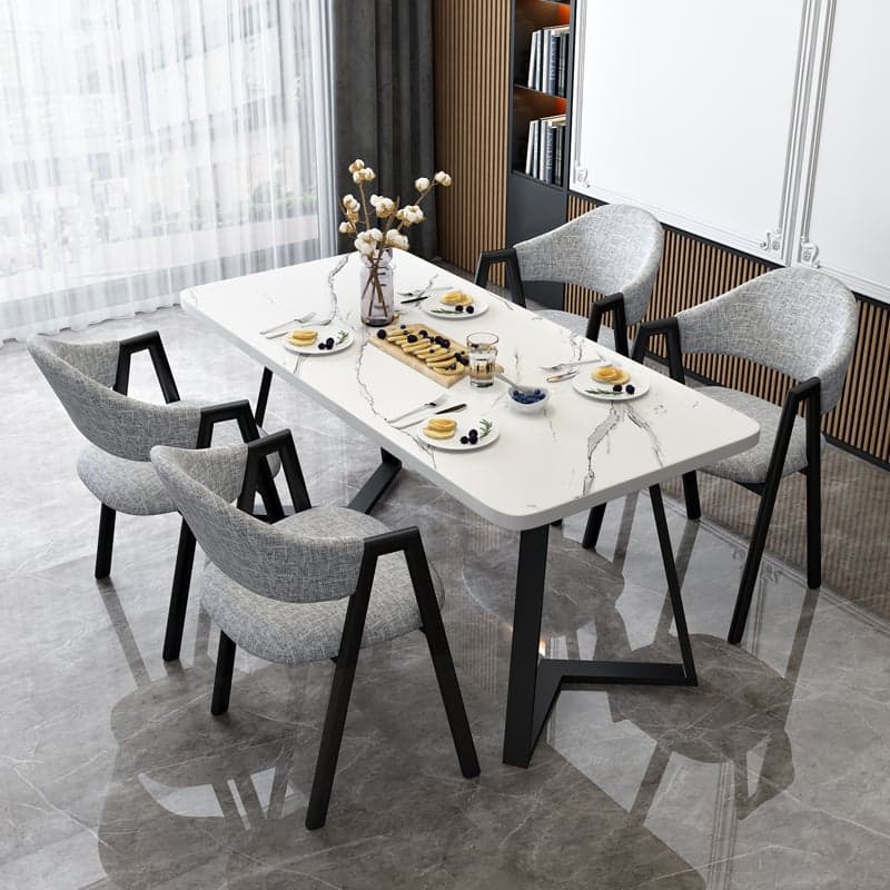 Dining Table Set with Recycled Wood Sleighing Base, Padded Chair, Back and Armrest, 5-piece in White - image 4