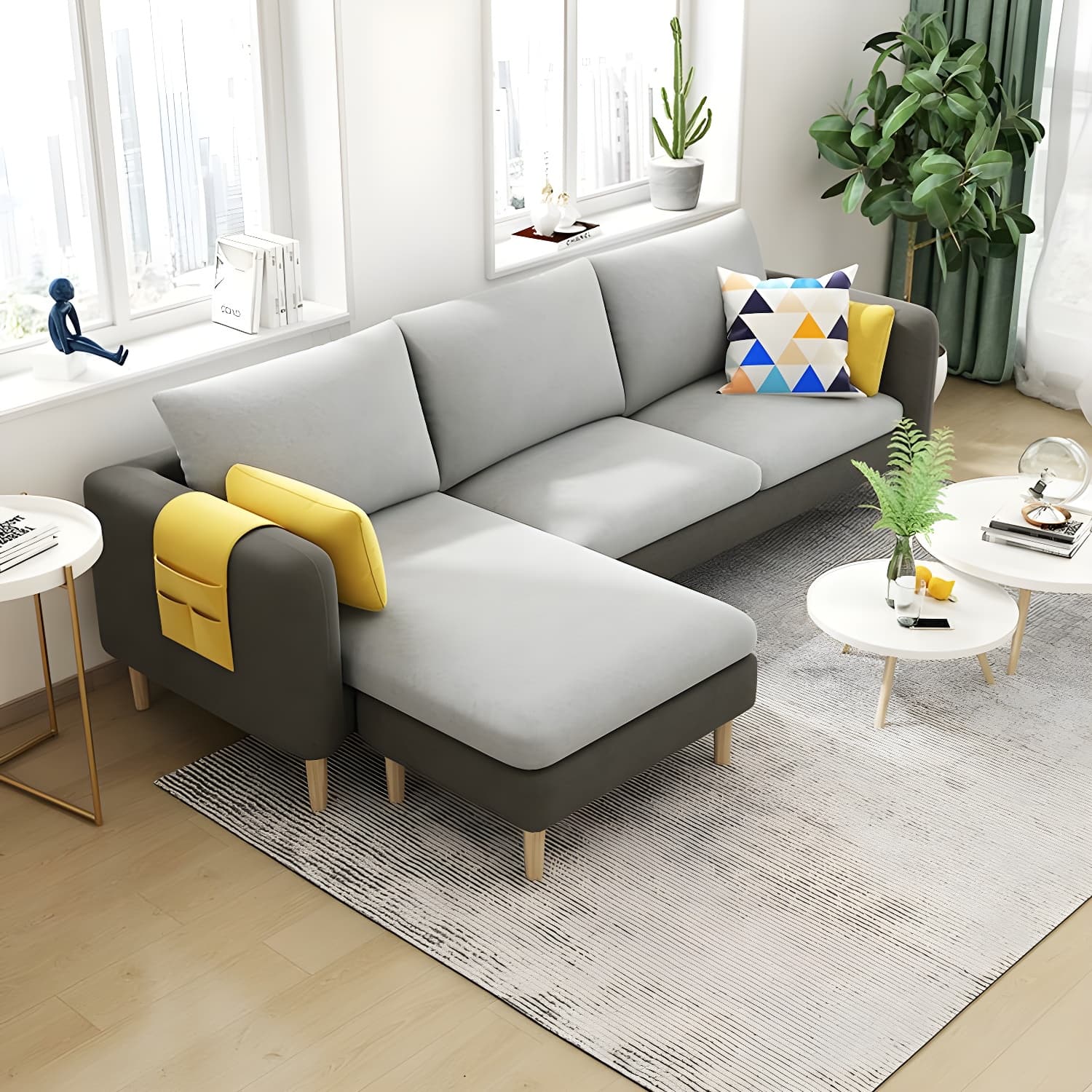 79.5" W L-Shaped Sectional Sofa with Square Arm and Bolster Pillows - image 8