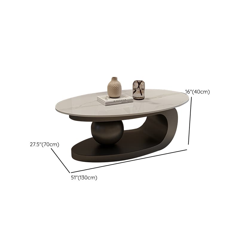Modern Oval Stone Top Coffee Table, Abstract Iron Base, Scratch Resistant - image 23