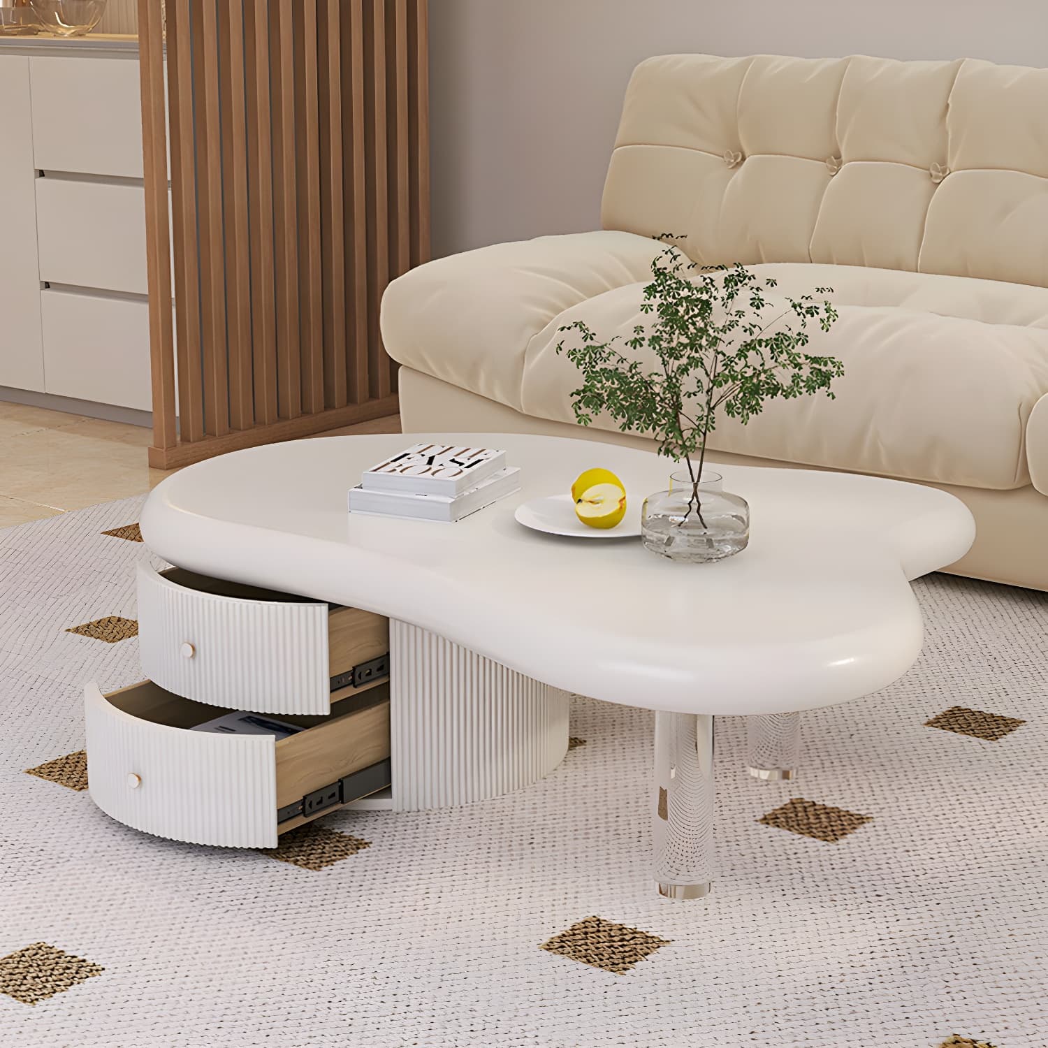Nordic Irregular Coffee Table in White of 15.7" H with Acrylic Legs - image 13