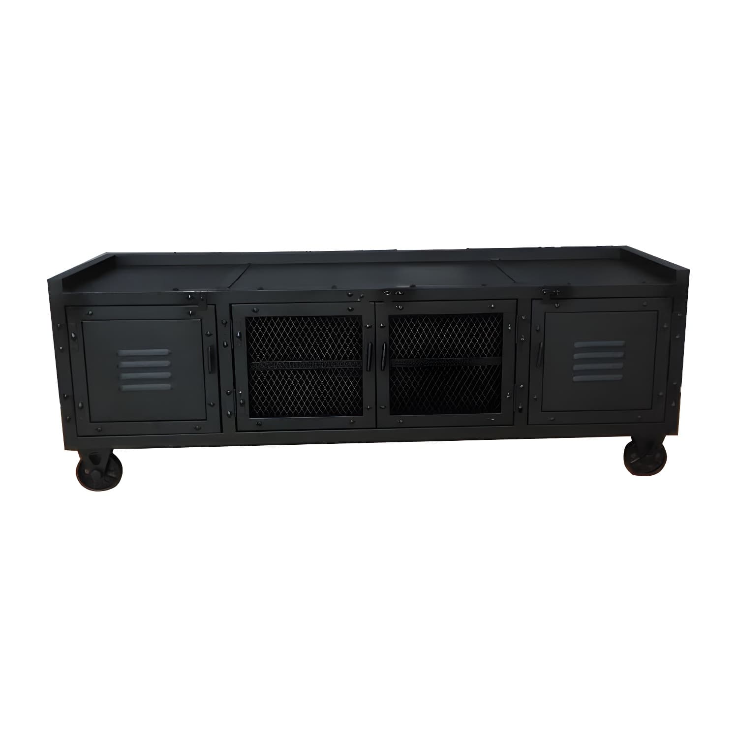Metal Black TV Cabinet Industrial Style Home TV Stand Console with Casters - image 5