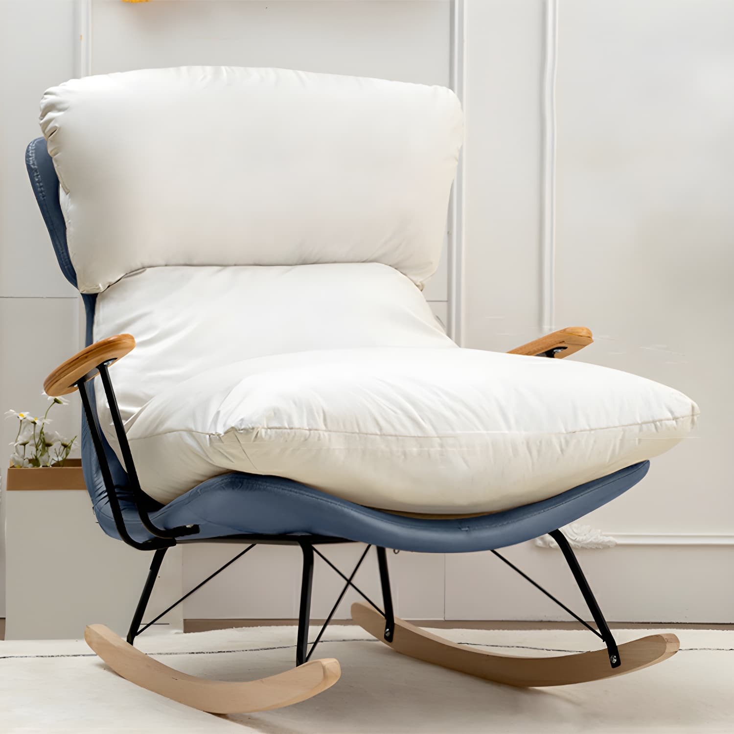 Modern Upholstered Indoor Rocking Chair with Natural Wood Legs and Removable Back Cushion - image 9