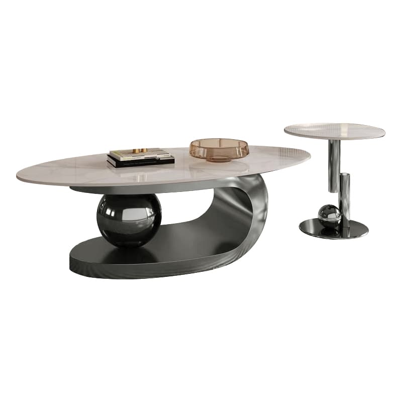 Luxurious Abstract Base Coffee Table with Elliptic Scratch-Resistant Stone Top
