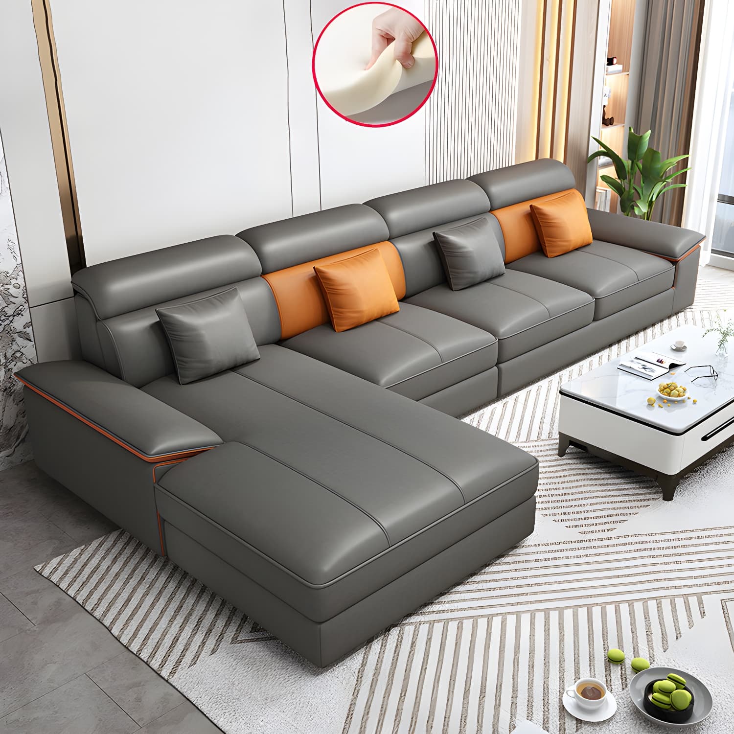 Modern Wood L-Shaped Sectional Sofa with Pillow Top Arm and Cushion Back