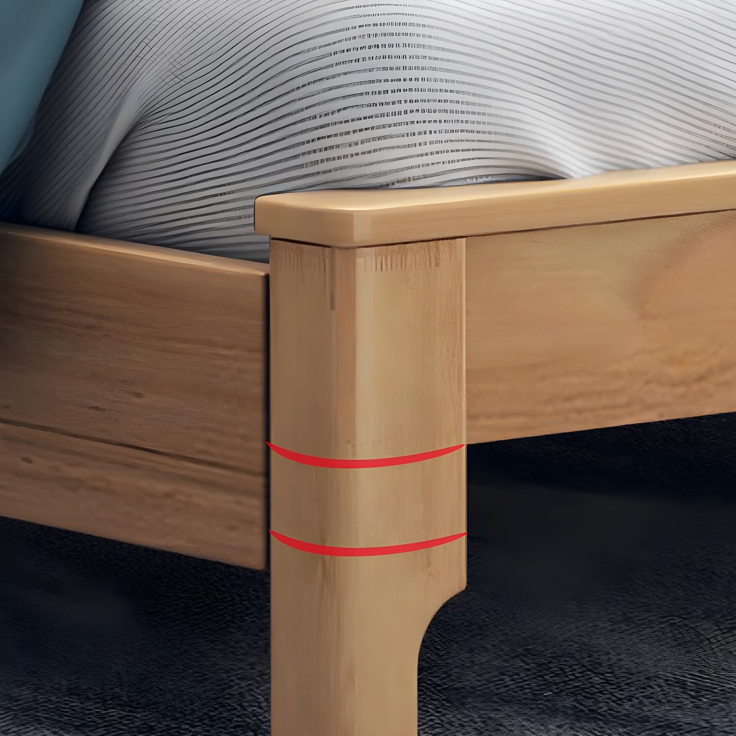 Scandinavian Solid Wood Bed with Rectangle Headboard and 4 Legs - image 9