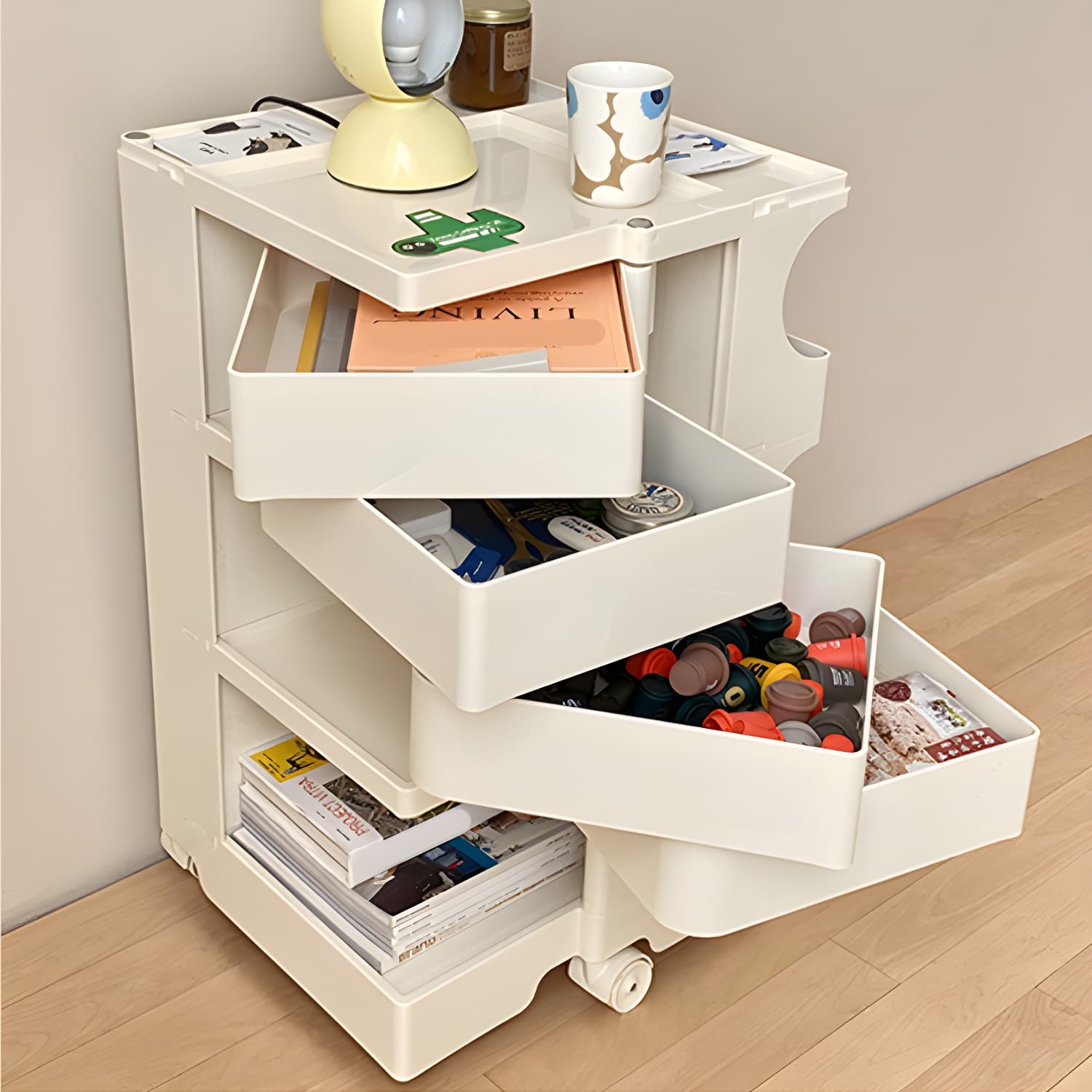 Modern Plastic Night Table Open Storage Night Stand with Wheels - image 19