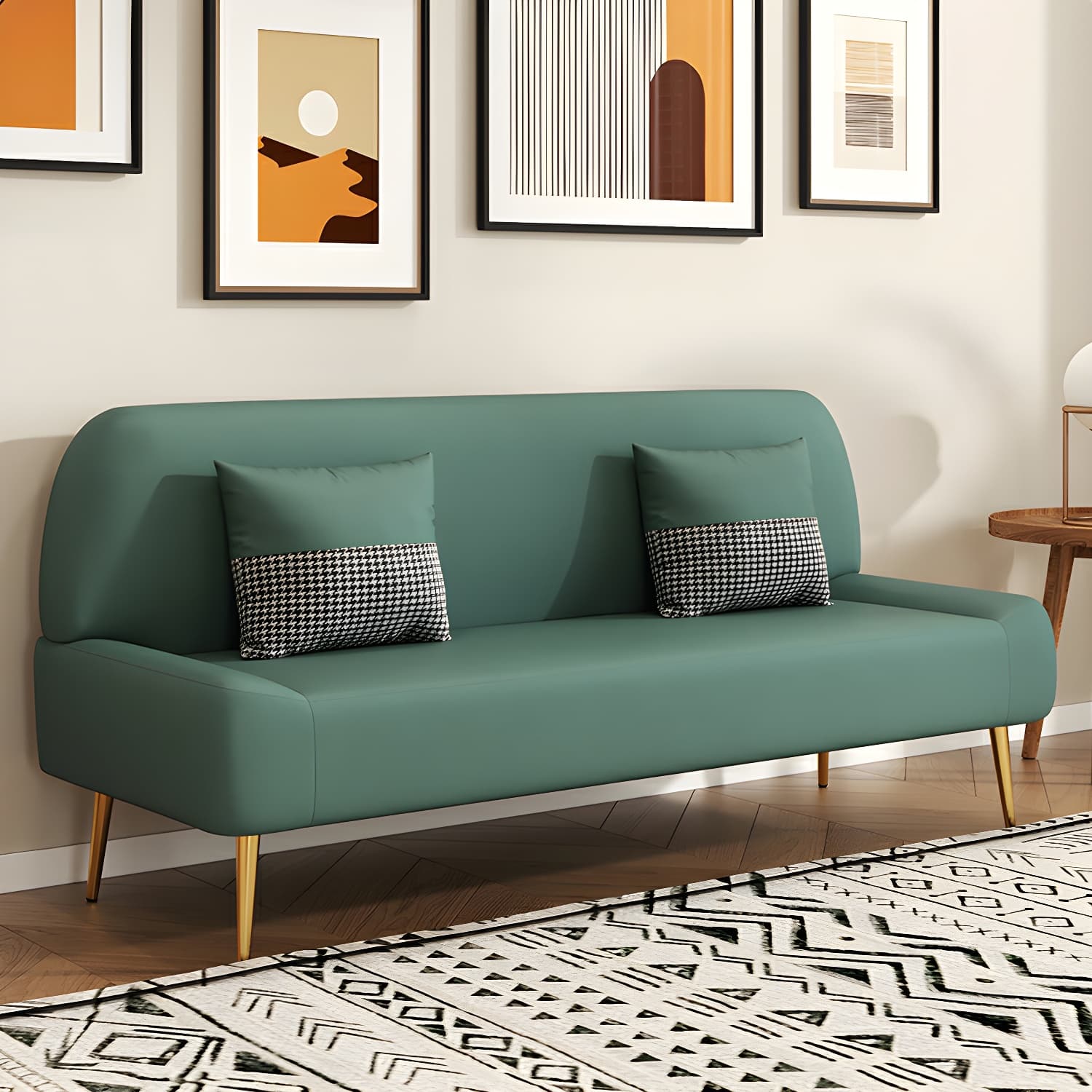 Scandinavian Faux Leather Small Size Sofa with Armless Design in Solid Color