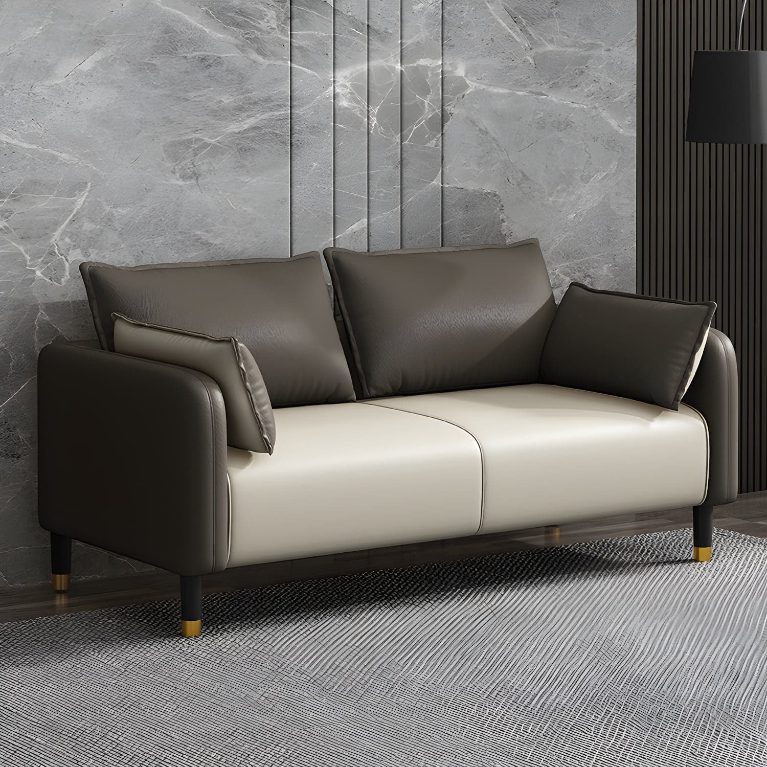 Modern 2-seat Sofa Faux Leather Tuxedo Arm Sofa with 2 Pillows - image 4
