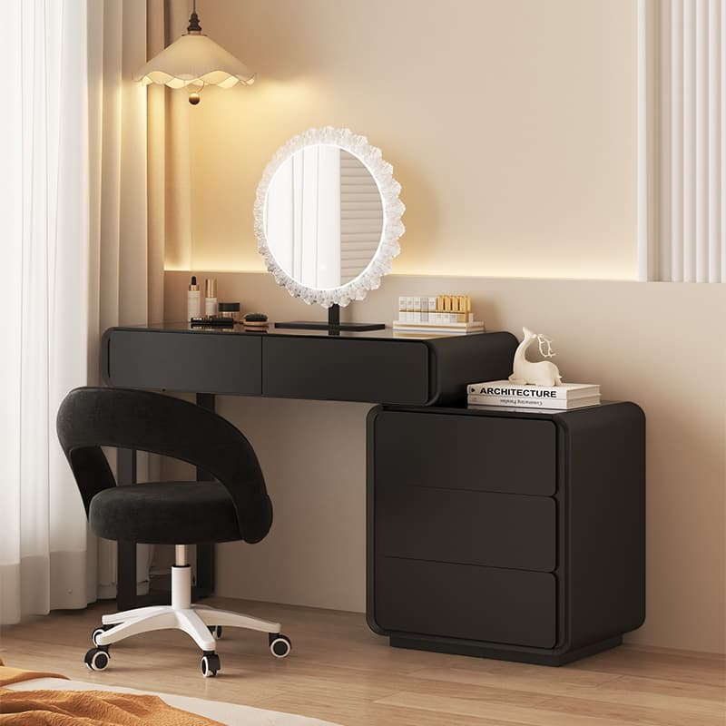 Midnight Black Modish Large/Standard Makeup Vanity with Vitreous Table Top, 8 Drawers/5 Drawers, and Scalable Design