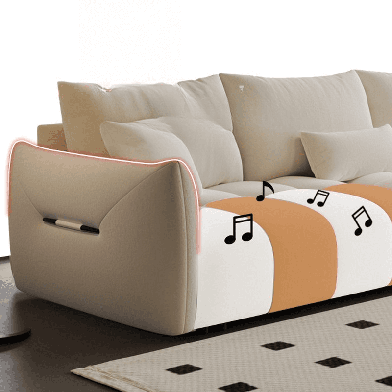 Modish Solid Color Scratch-durable Standard Sofa in Midnight Black/Mocha/Off-White, Seats 3 with 3 Pillows - image 11