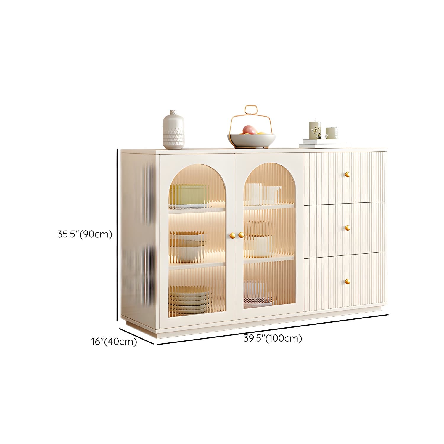 Glam White Wood Sideboard Credenza with Glass Doors and Adjustable Shelves - image 18