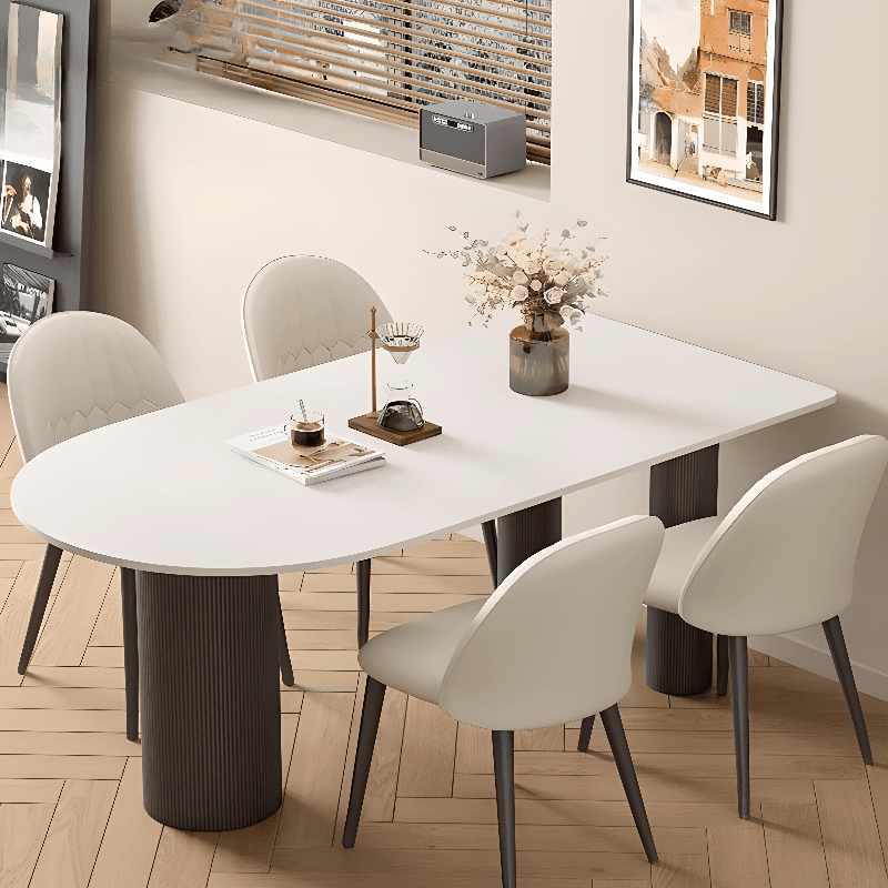 Art Deco Peninsula Dining Table with White Slate Stone Fixed Tabletop at Standard Height - image 3