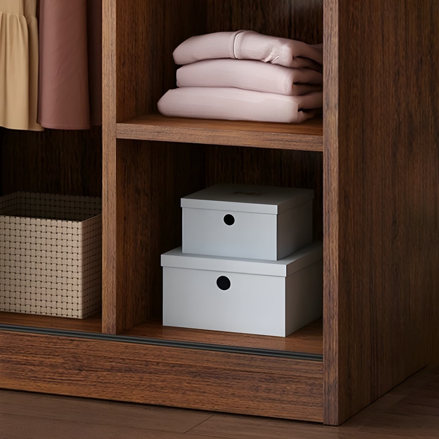 Modern Wooden Wardrobe Armoire with 3 Clothing Rods and Interior Shelves - image 4