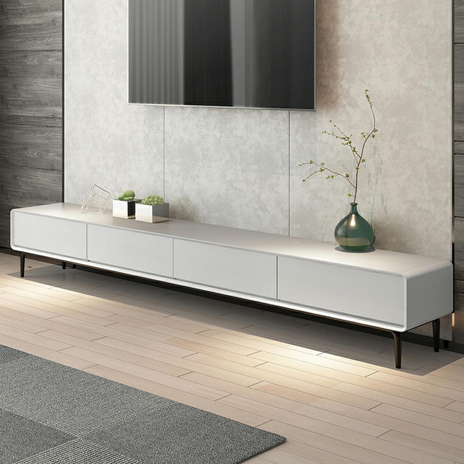 Modern Wood TV Stand with Drawers and Cable Management, Low Height, with Legs - image 10