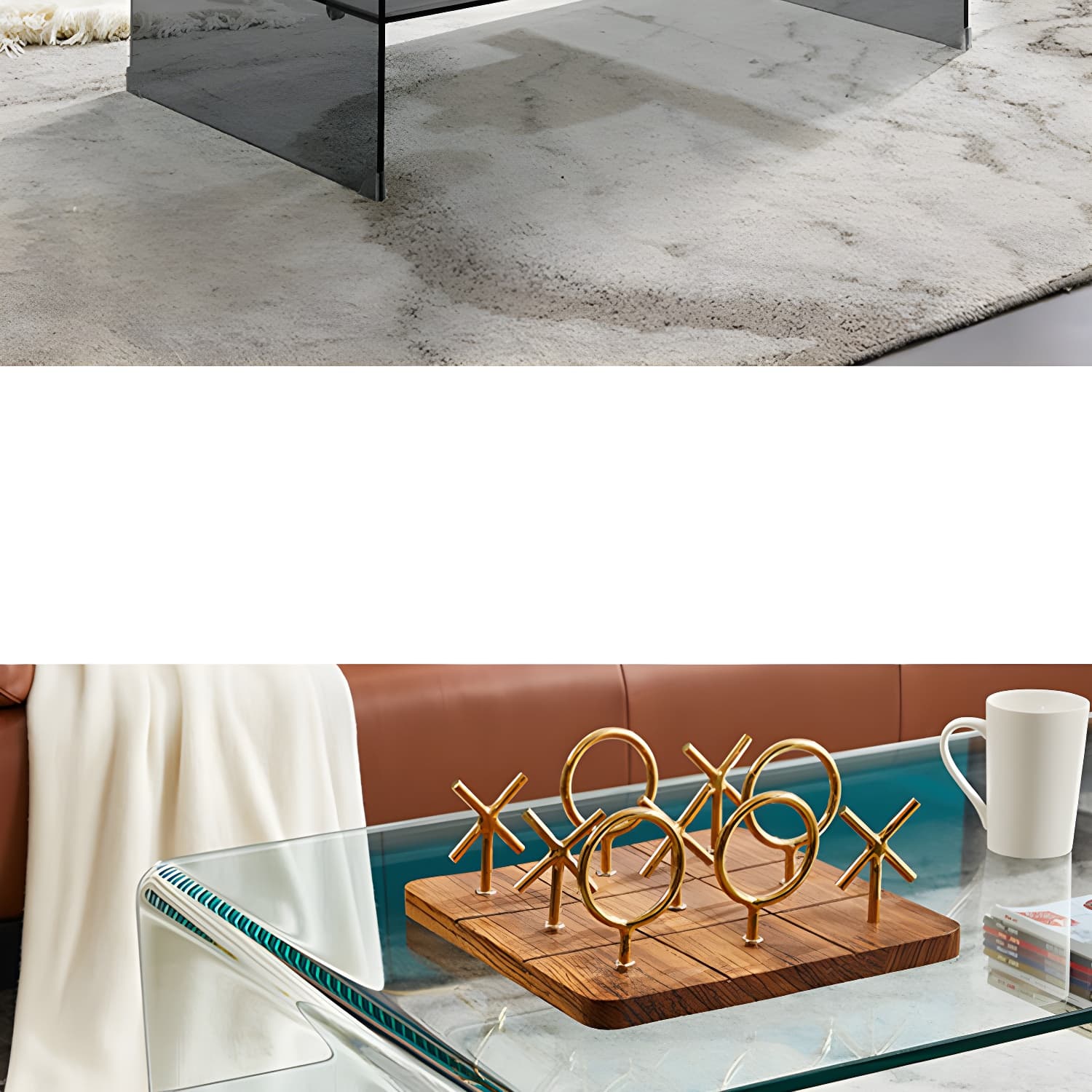 Modern Rectangle Glass Coffee Table Sled Base Cocktail Table with Shelf - image 9